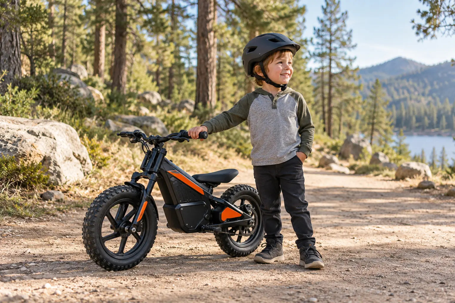 Young Orion rider beside an electric bike