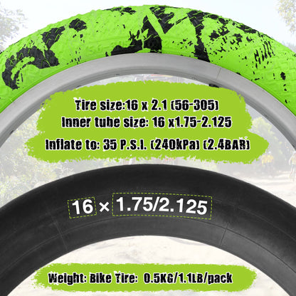 Bundle 2 Pack Color 16" Bike Tires with Tubes & Levers - Red, Blue, Green