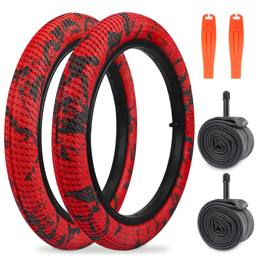 Bundle 2 Pack Color 16" Bike Tires with Tubes & Levers - Red, Blue, Green