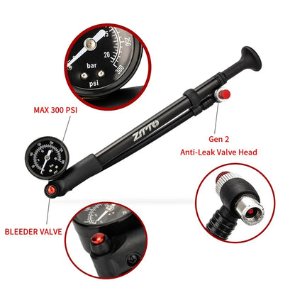 300PSI Bicycle Air Pump with Gauge MTB Bike Shock Pump High Pressure Bike Tire Air Pump for Mountain Bike Front/Rear Suspension