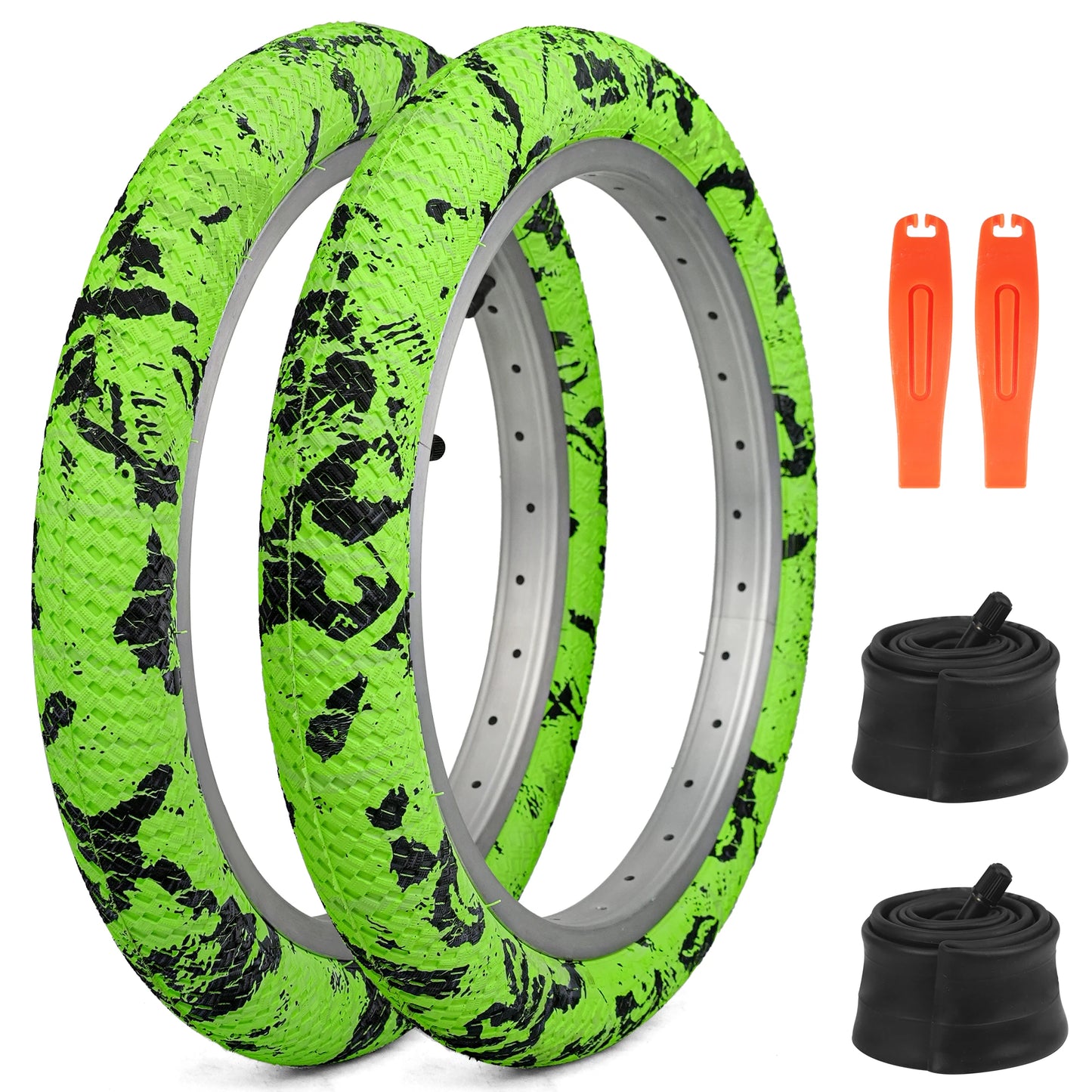 Bundle 2 Pack Color 16" Bike Tires with Tubes & Levers - Red, Blue, Green