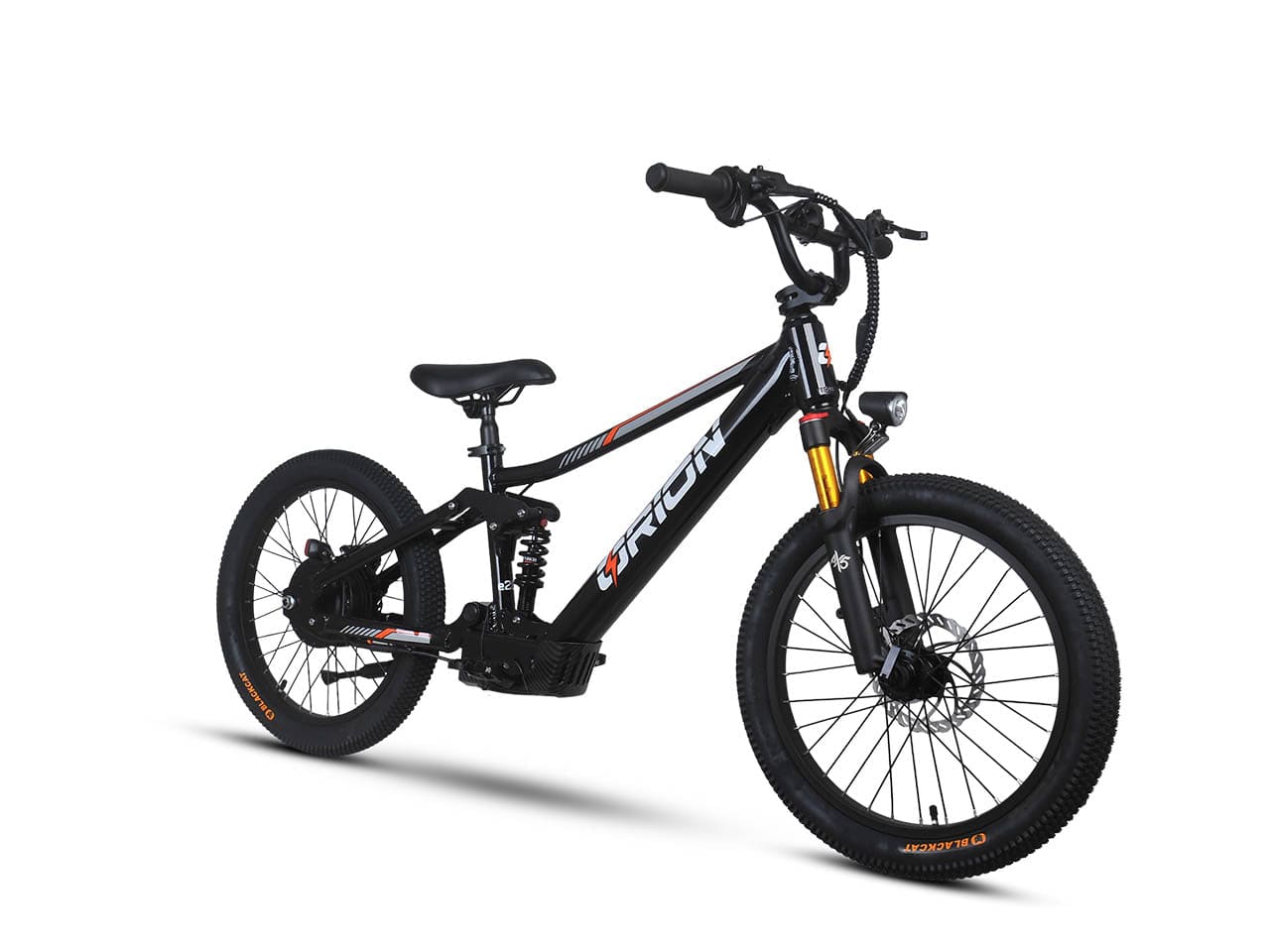Black electric bike with visible brand logo on a white background