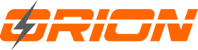 Orion logo in orange on a green background
