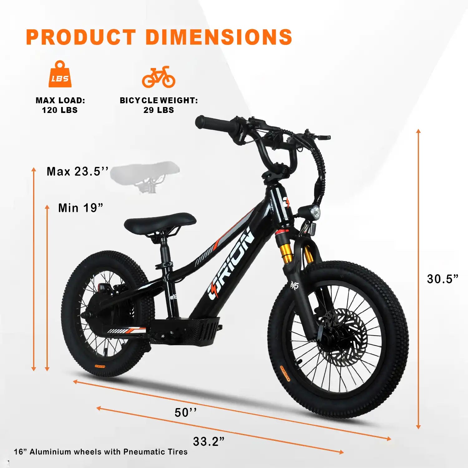 Measurement chart of a bicycle with dimensions labeled on a white background