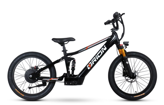 Black electric bike with 'Orion' branding on a white background