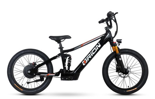 Black electric bike with 'Orion' branding on a white background
