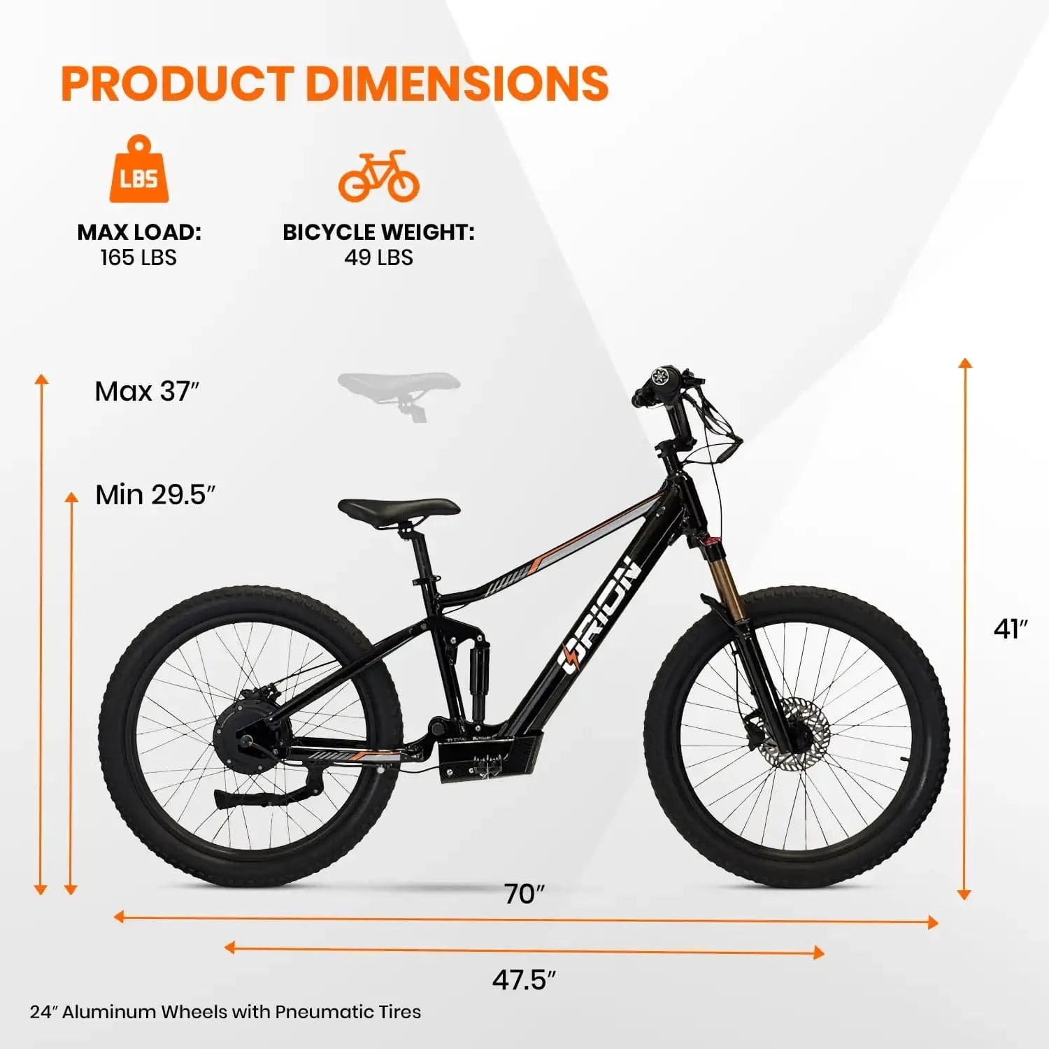 2025 Orion e24x – 24″ Wheel 750W 60V – Deluxe Electric Balance Bike