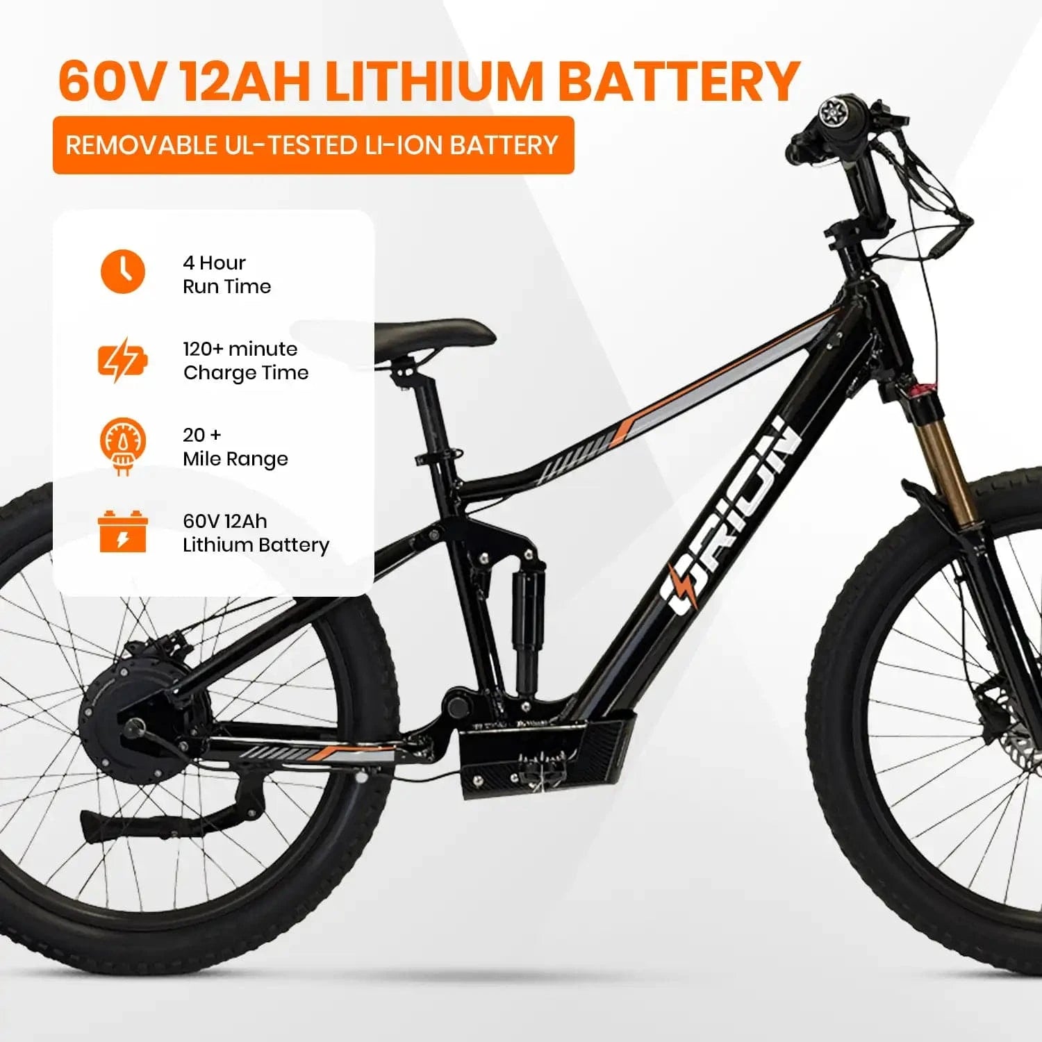 2025 Orion e24x – 24″ Wheel 750W 60V – Deluxe Electric Balance Bike