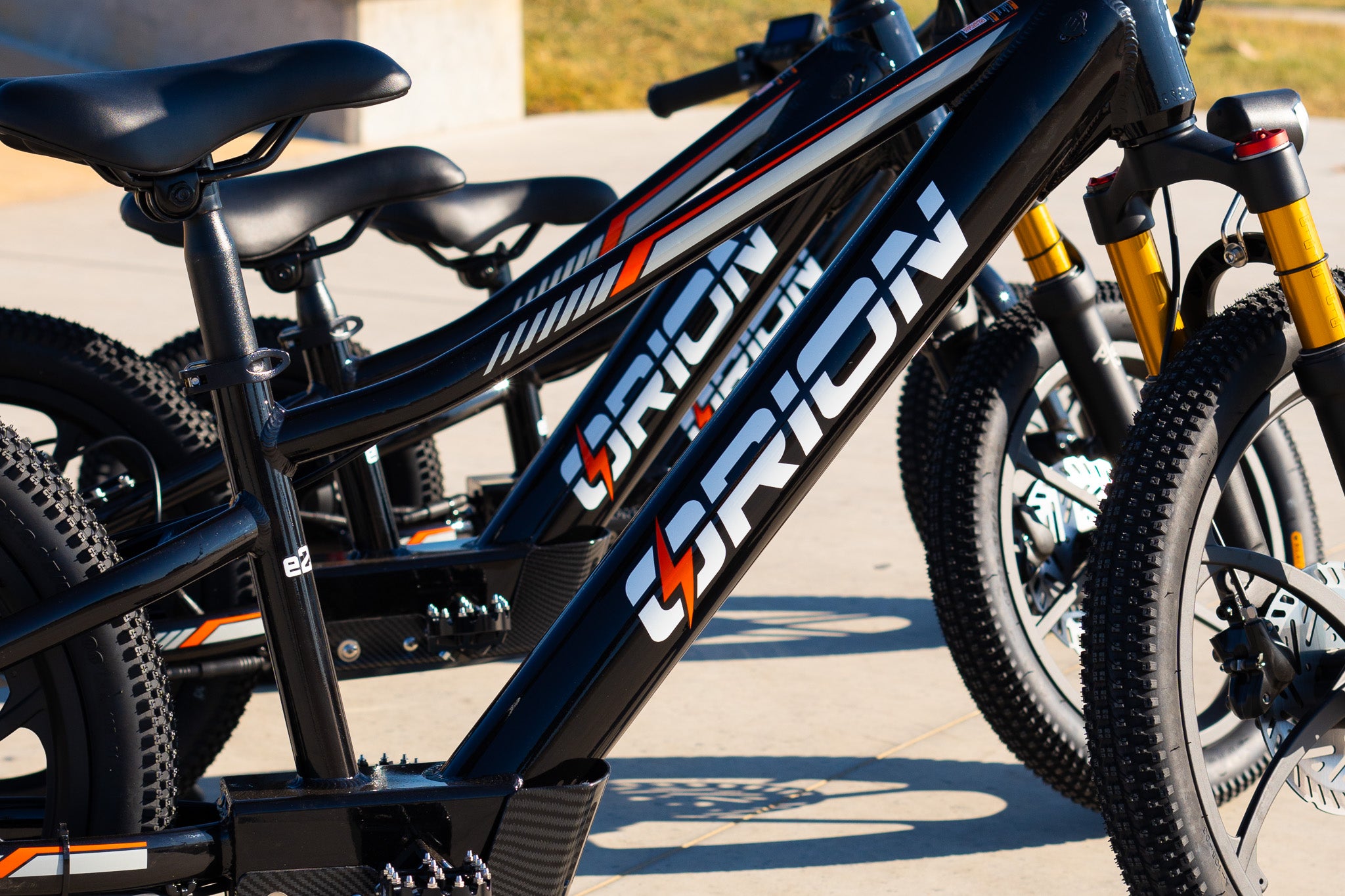 Orion electric balance bike lineup outdoors